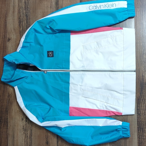Calvin Klein Color Block Track Jacket, Spell Out, Hidden Hood, Vented Back, Med - Picture 1 of 15